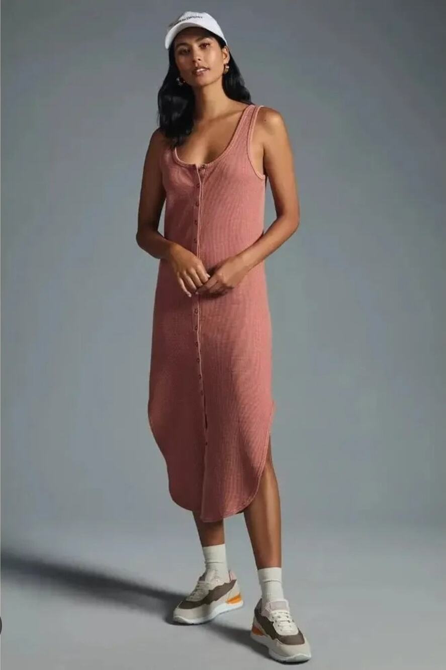 Anthropologie Daily Practice Waffle Knit *In Gray* Tank Midi Dress NWT Medium